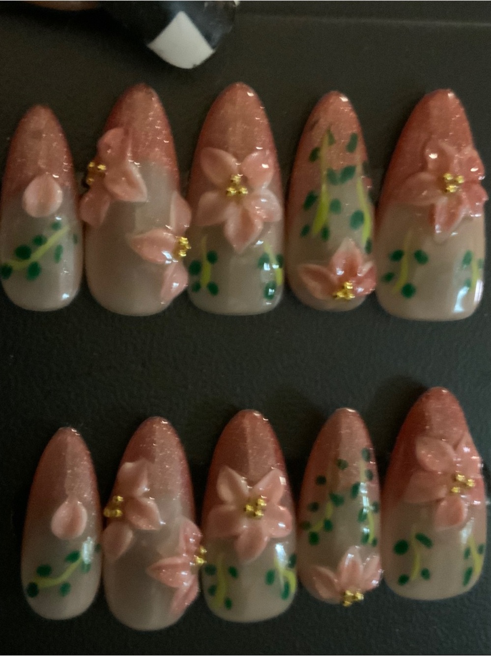 🤑$6 SALE PREMIUM CUSTOM MADE L ALMOND 2.0 Pink Floral 3D Press-On Nails$12